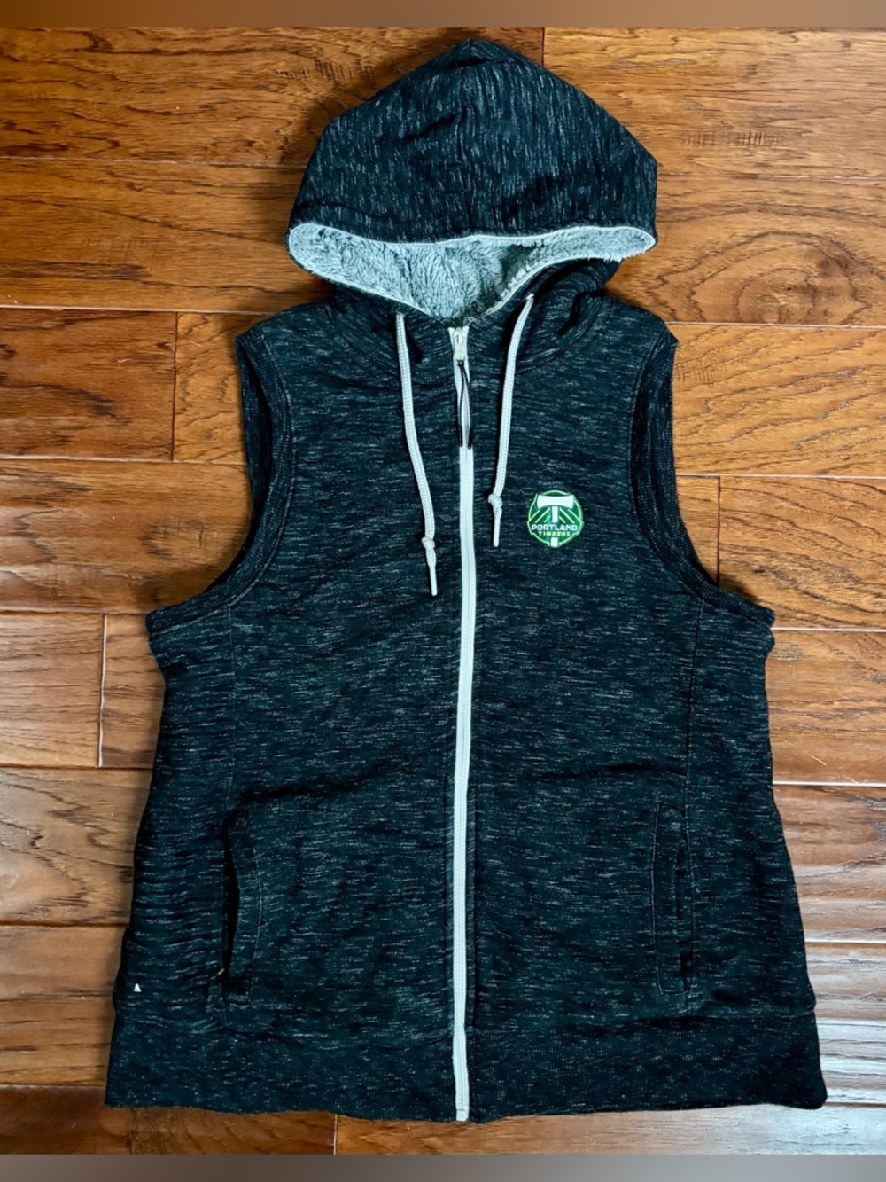 Antigua Rant Vest Hoodie Portland Timbers Soccer Full Zip Faux Fur Women’s XL